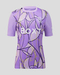Purple Rangers FC junior third goalkeeper shirt with bold abstract pattern and BOXT across the front.