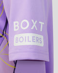 Purple Rangers junior third goalkeeper shirt sleeve with white BOXT BOILERS branding and textured knit