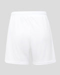 Back view of white Rangers junior goalkeeper shorts with a plain rear and elastic waistband.