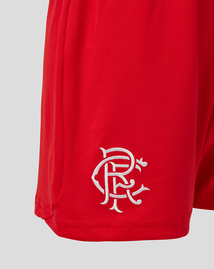 Red Rangers junior away goalkeeper shorts with a white embroidered crest on the right leg