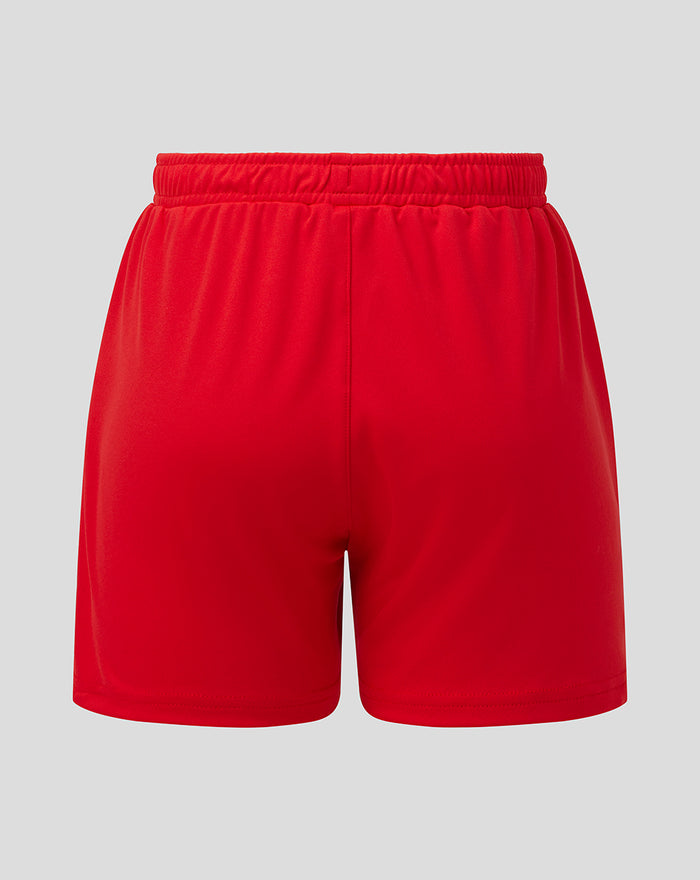 Red Rangers FC junior away goalkeeper shorts shown from the back with an elastic waistband