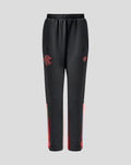 Front view of Rangers FC junior training pants in navy with coral side panels and crest on the left leg