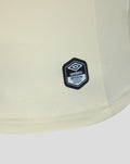 Close-up of off-white Rangers away pro shirt fabric with an Umbro official licensed product badge.