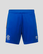 Rangers mens away shorts in royal blue with orange side panels and woven crest