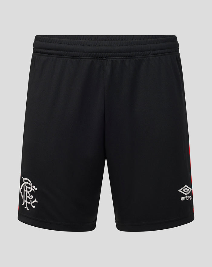 Black Rangers men's third shorts with white crest on left leg and Umbro logo on right leg