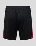 Back view of black Rangers FC men's 2026/27 third shorts with an elastic waistband and red side panels.