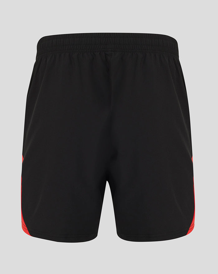 Back view of black Rangers FC men's 2026/27 third pro shorts with red side panels
