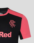 Close up of Rangers FC crest on dark body with coral sleeve