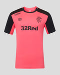 Rangers FC training T-shirt in Calypso Coral with black sleeves and crest.