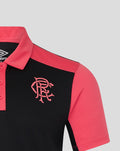 Rangers FC training polo in navy with coral shoulders, crest on chest and 32Red logo