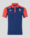 Twilight blue Rangers FC pro training polo with coral shoulders and sleeves and crest on the chest.