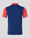 Back view of Rangers FC pro training polo twilight blue with coral sleeves