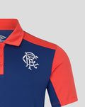 Rangers FC mens 2026/27 pro training polo twilight blue with coral shoulders and white crest on chest