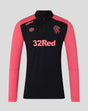 Rangers FC pro training quarter zip top in black with coral sleeves and 32Red sponsor on the front