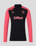 Rangers FC pro training quarter zip top in black with coral sleeves and 32Red sponsor on the front