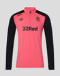 Rangers FC men's training quarter zip top with coral body black sleeves and 32Red sponsor on the front.