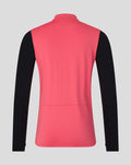 Back view of the Rangers FC training quarter zip top showing coral body and black sleeves.