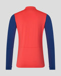 Back view of Rangers FC training jacket in cayenne red with navy sleeves
