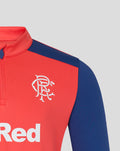 Rangers FC training quarter zip in cayenne red with navy sleeves and white club crest on chest