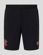 Front view of Rangers FC junior 2026/27 pro training shorts in navy with coral detailing and a crest on the left leg