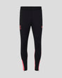 Front view of black Rangers FC training pants with coral detailing and pink crest on the left thigh