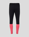 Back view of black Rangers FC training pants with bright pink lower leg panels