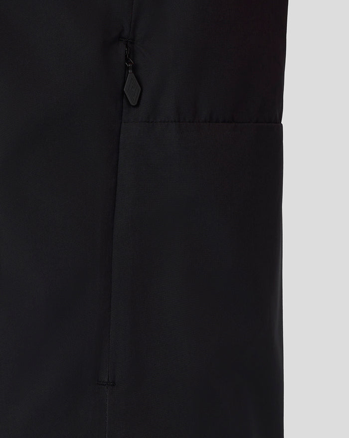 Close-up of navy Rangers FC training shower jacket showing zipper pull and seam detail