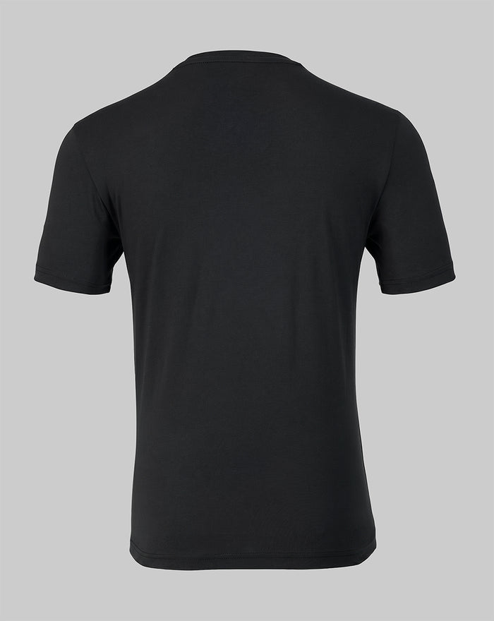 Back view of black Rangers FC 2026/27 presentation T shirt showing a plain back.