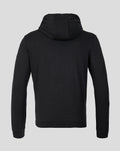 Back view of the black Rangers FC presentation hoodie with a structured hood.