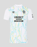 Rangers FC 2026/27 home goalkeeper shirt white with blue and yellow abstract pattern and Unibet sponsor.