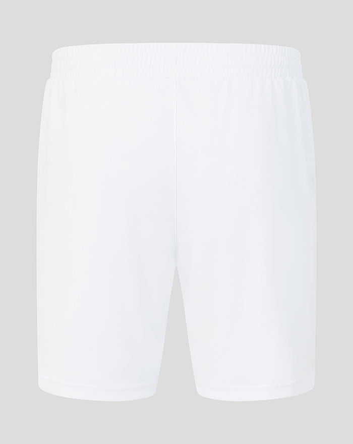 Back view of white Rangers goalkeeper shorts with elastic waistband