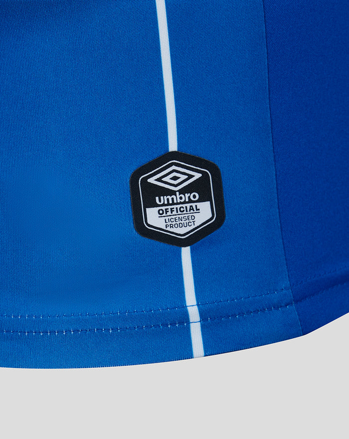 Blue Rangers jersey hem close-up with Umbro official licensed product patch.