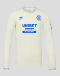Off white Rangers away long sleeve shirt with blue crest on chest and UNIBET front logo.