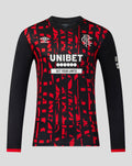 Rangers FC 2026/27 third long sleeve shirt in black with red abstract pattern and crest