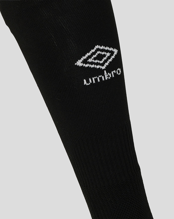 Close-up of black Rangers home sock with white Umbro logo
