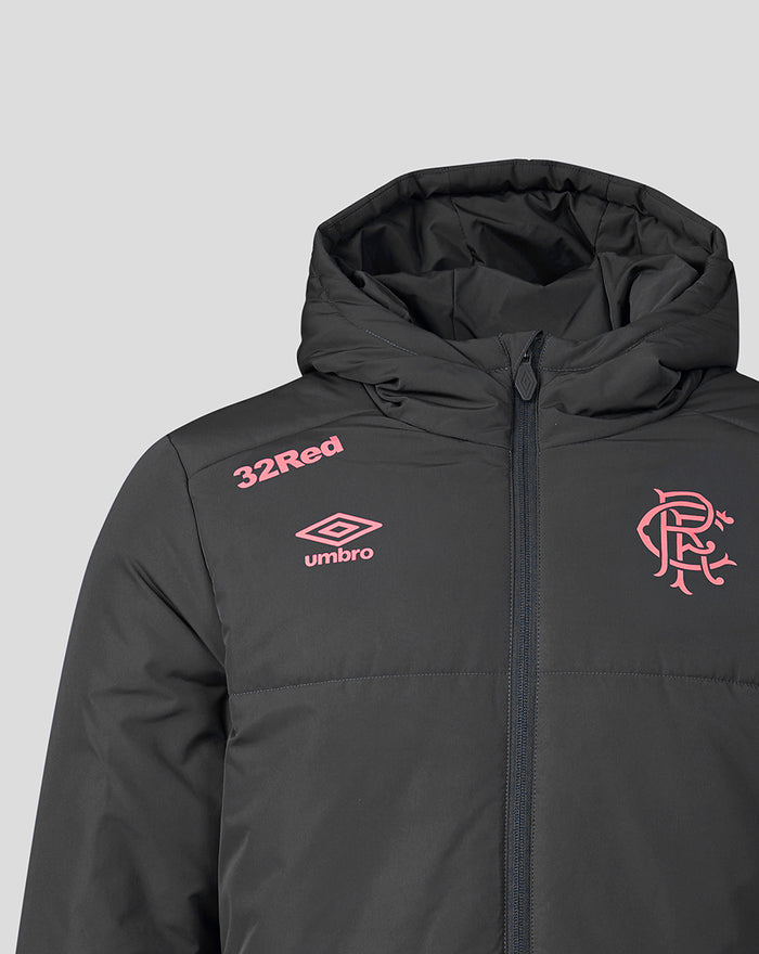Navy Rangers FC unisex training padded jacket with coral detailing featuring 32Red logo Umbro logo and club crest on the chest