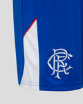 Rangers womens home shorts in royal blue with a white side panel and embroidered crest on the right leg.
