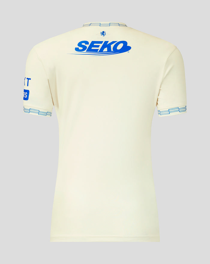 Cream Rangers away shirt back view with blue SEKO sponsor graphic and small crest near the collar