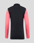 Back view of Rangers FC women's training quarter zip in black with coral sleeves
