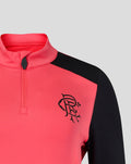 Rangers FC womens training quarter zip top in Calypso Coral with black sleeves and club crest on the chest