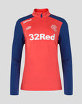 Front view of Rangers FC womens Pro Training quarter zip top in cayenne red with navy sleeves.