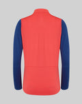 Back view of Rangers FC womens Pro Training Quarter Zip in cayenne red with navy sleeves