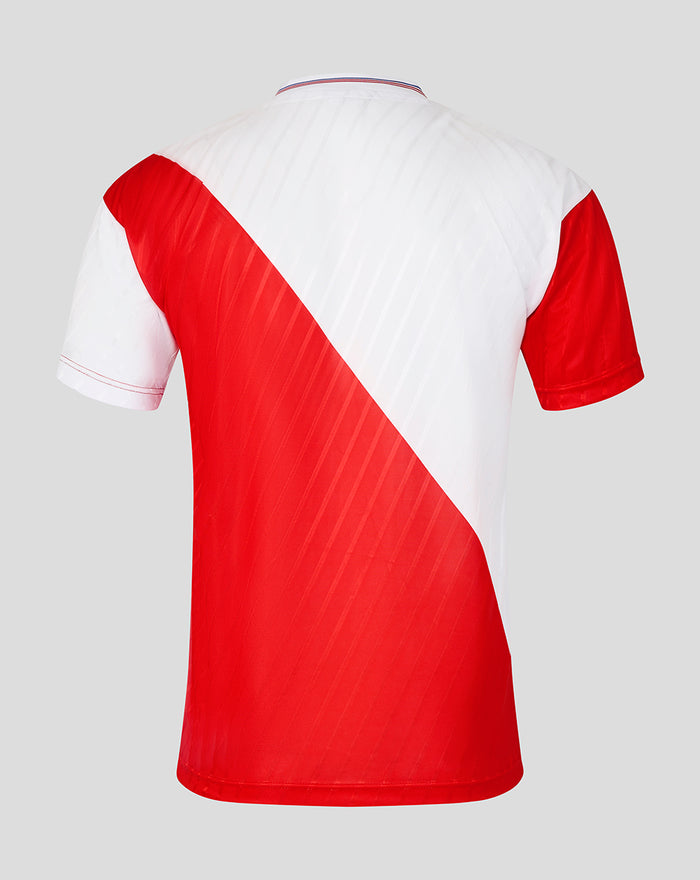 Back view of Rangers 88 Away Shirt showing white base with a red diagonal sash across the back