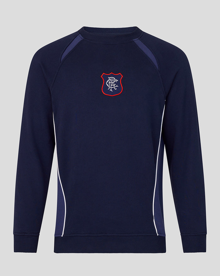 Navy unisex Rangers X Art of Panelled Sweatshirt front view with red outlined crest on chest