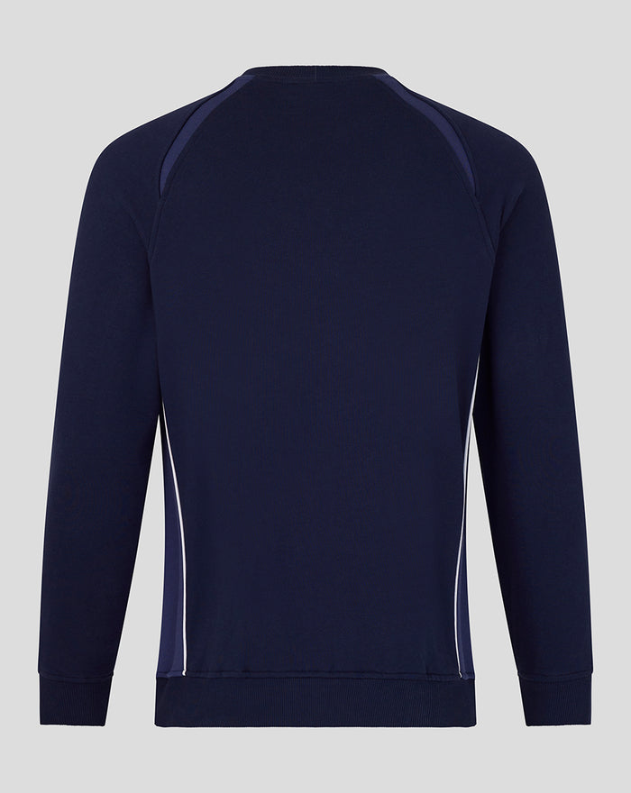 Back view of navy unisex Rangers x Art of Panelled Sweatshirt with shoulder panel seams