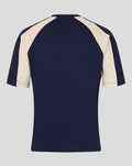 Back view of navy Rangers panelled tee with cream shoulder panels.