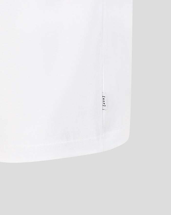 White unisex Rangers x Art of T shirt with curved hem and side seam label reading AO F.