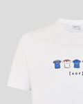 White unisex Rangers x Art of T shirt with a row of small illustrated jerseys across the chest.