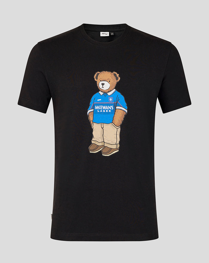 Black unisex Rangers x Art of T-shirt featuring a teddy bear wearing a blue jersey graphic.