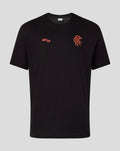 Front view of black Rangers X Art of T-shirt with orange ARTOF logo on left chest.